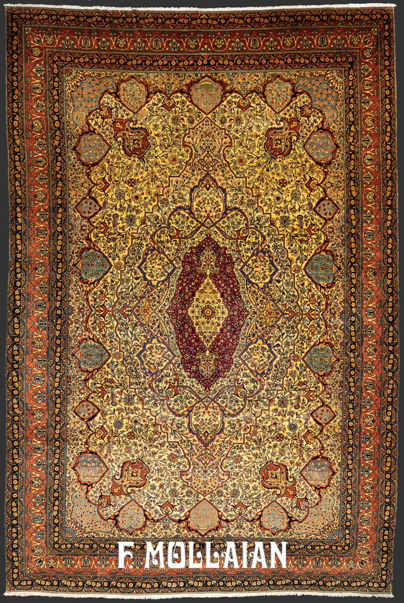 Kashan Mohtasham Rug Yellow Field n°:272877